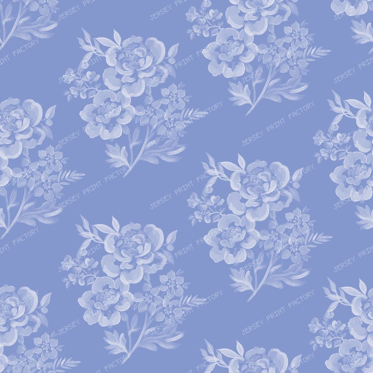 Etta - Watercolour Floral Bunches Dusky Blue — Periwinkle Blue