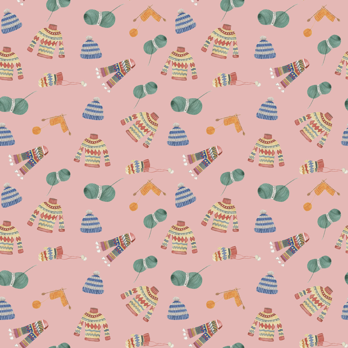 Cozy Pink Pattern and Pastel Winter Elements