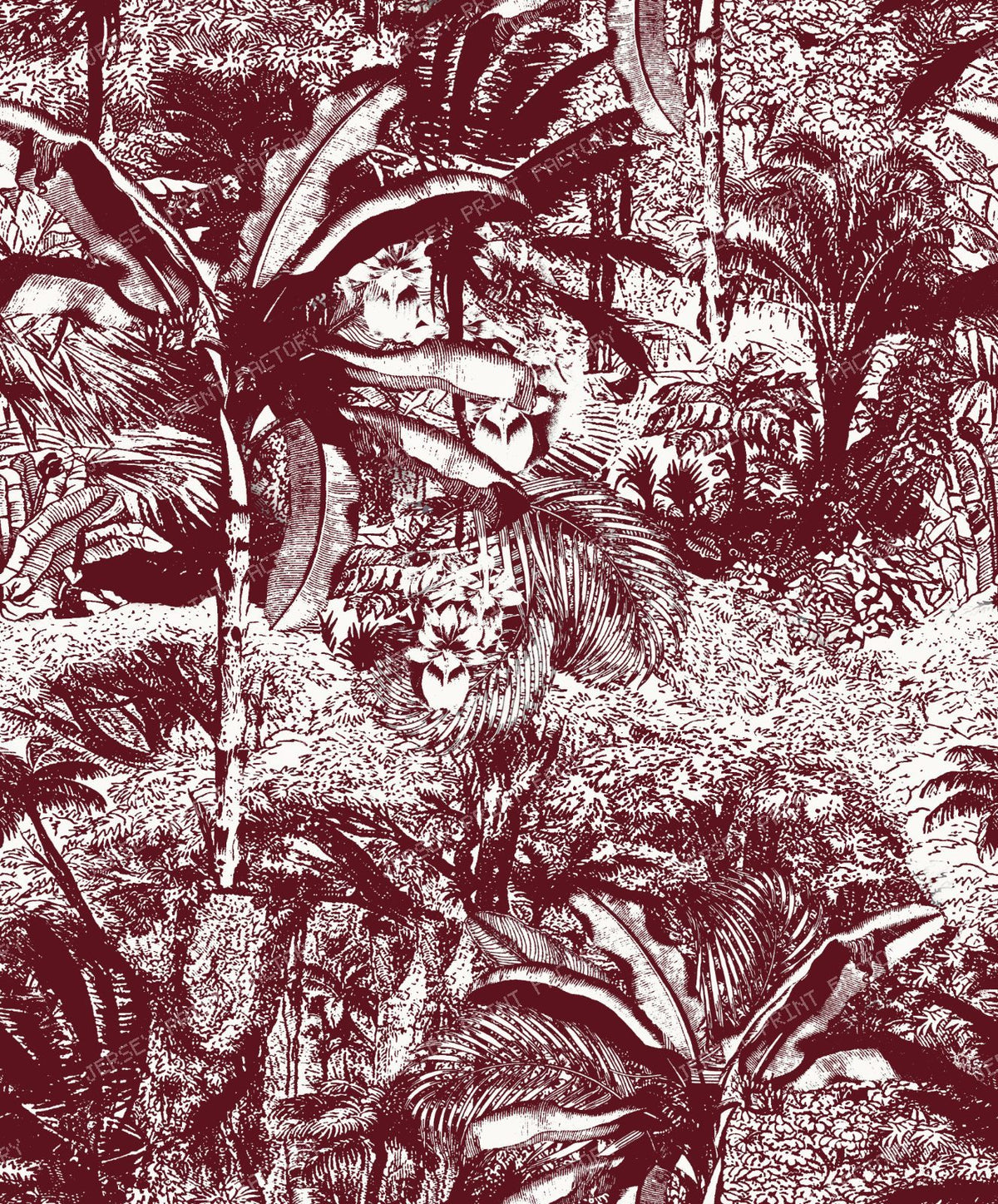 Luxury Burgundy Red and Cream Vintage Damask Forest Pattern