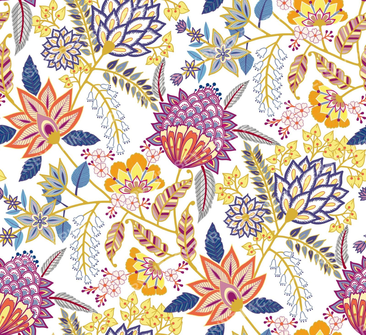 Modern Contemporary Chintz Floral White