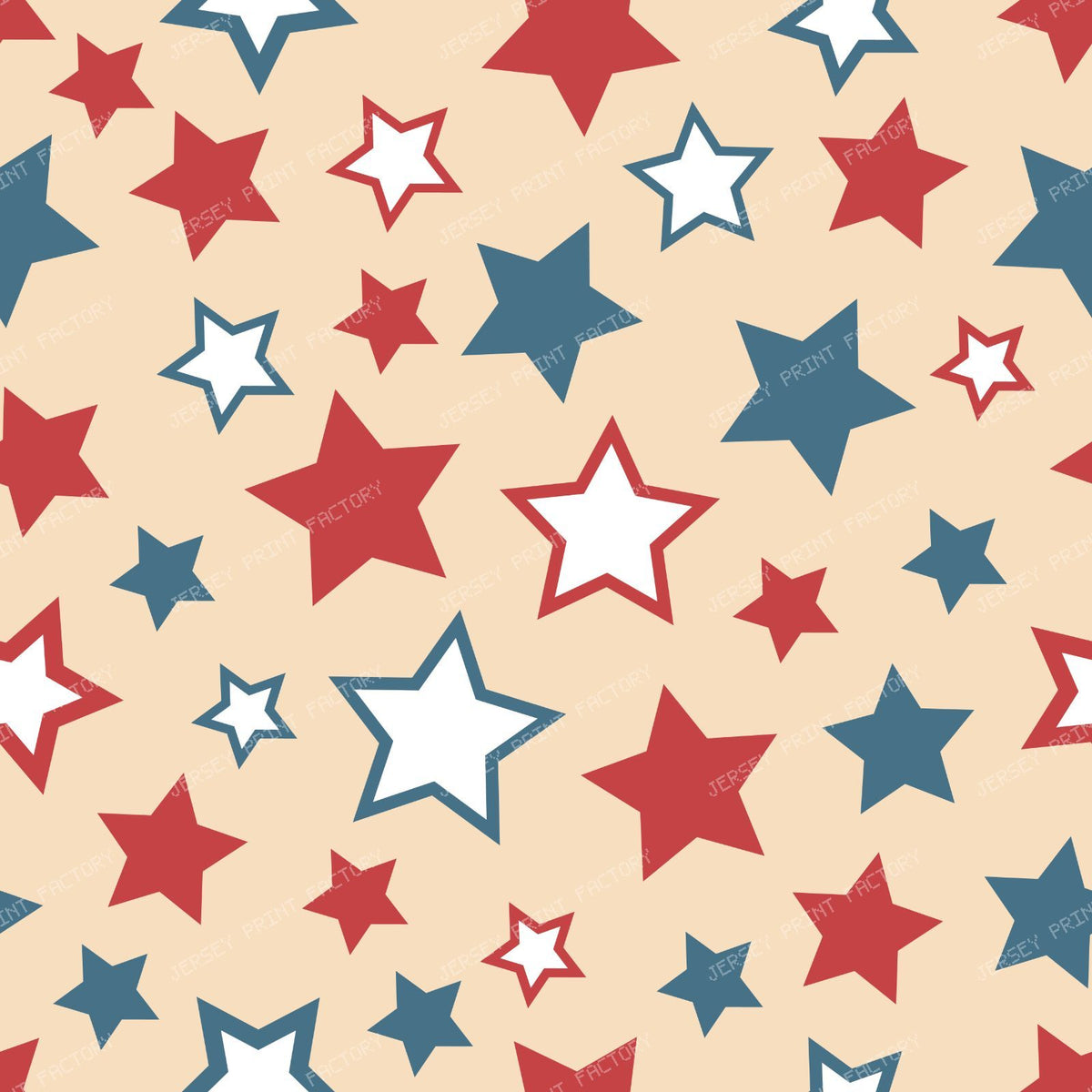 Pattern Of Stars, Red Stars, Blue Stars, White Stars — Beige