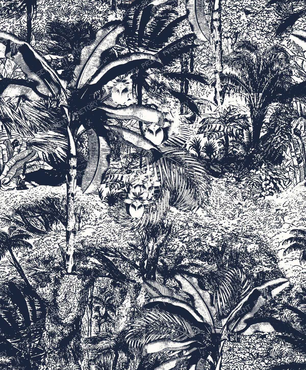 Vintage Toile de Jouy Tropical Palm Forest - Classic Blue