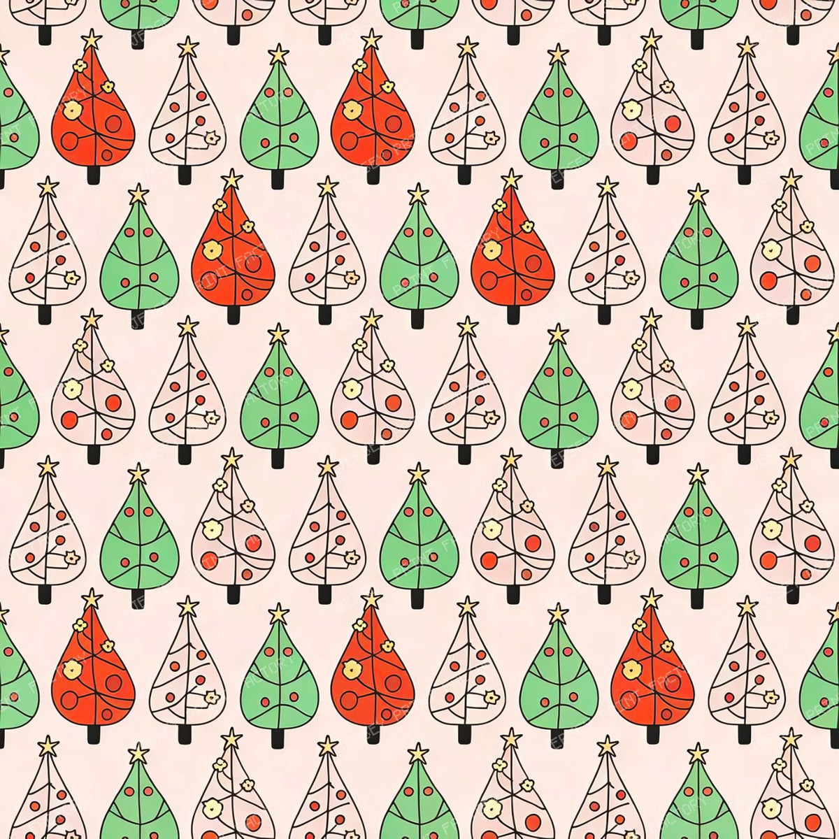 Cute orange green beige Christmas Trees