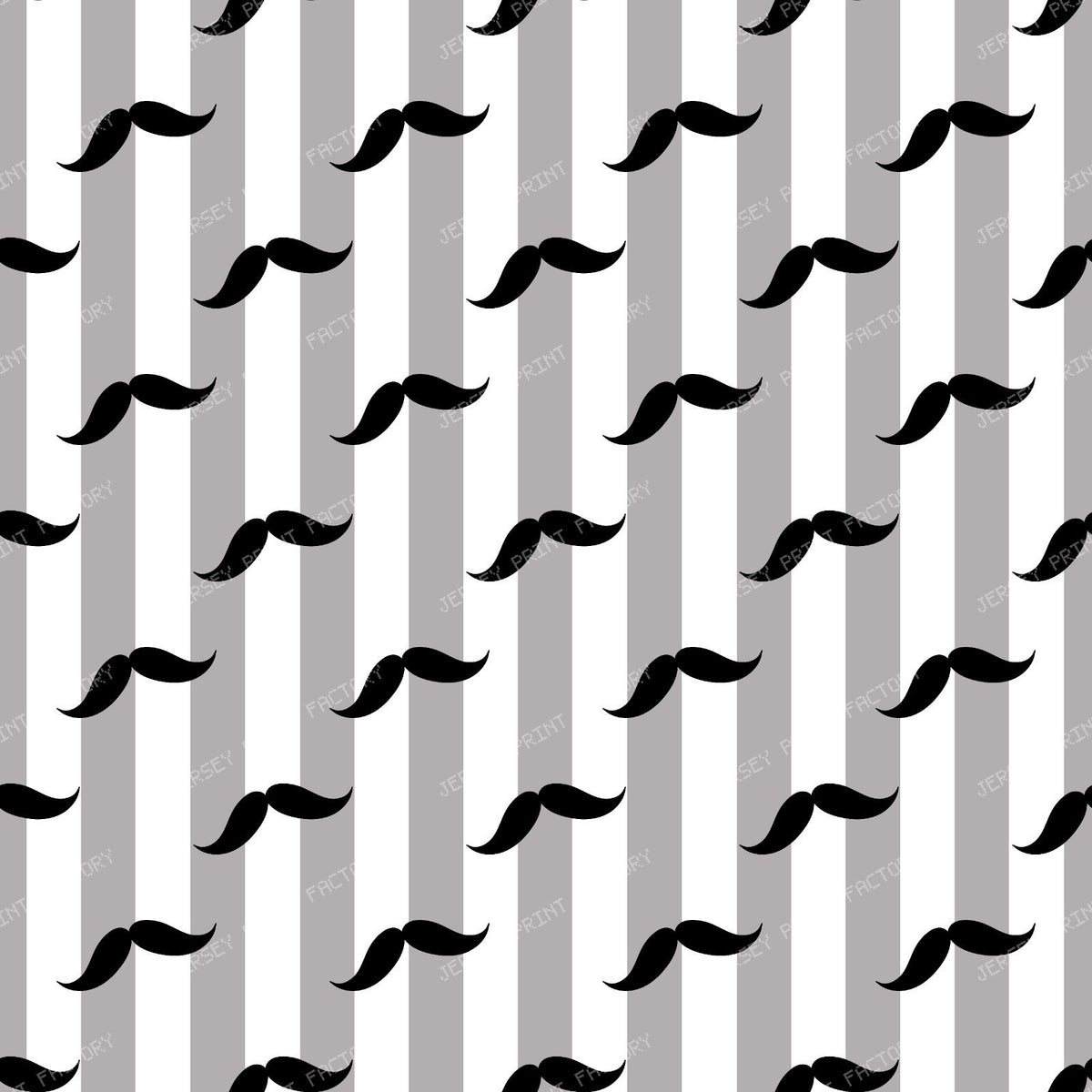 Black Mustache, Mustache Pattern, Blue Stripes — Gray