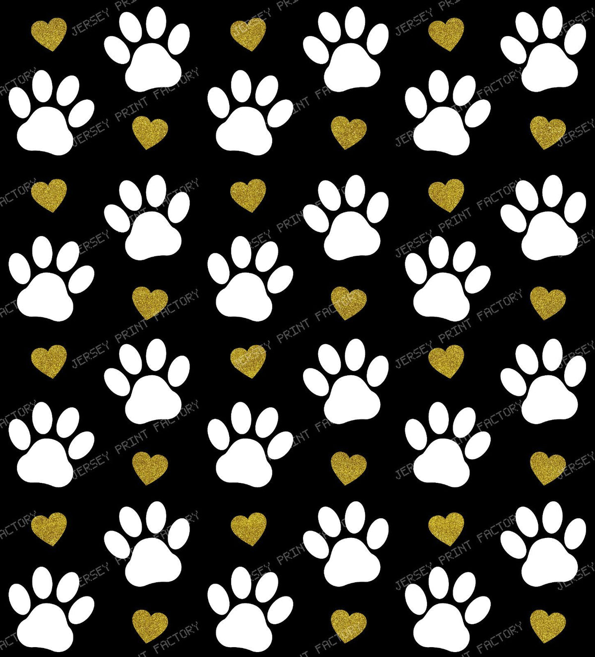 Pattern Of Paws, Dog Paws, Black Paws, Red Hearts — Gold and White