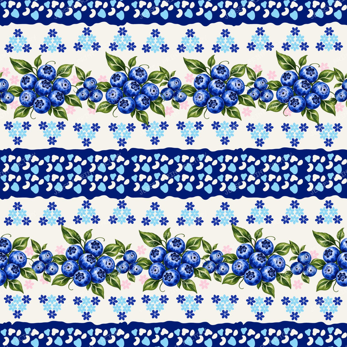 Polish Pottery Folk Art Blueberries And Stripes Blue FLoral