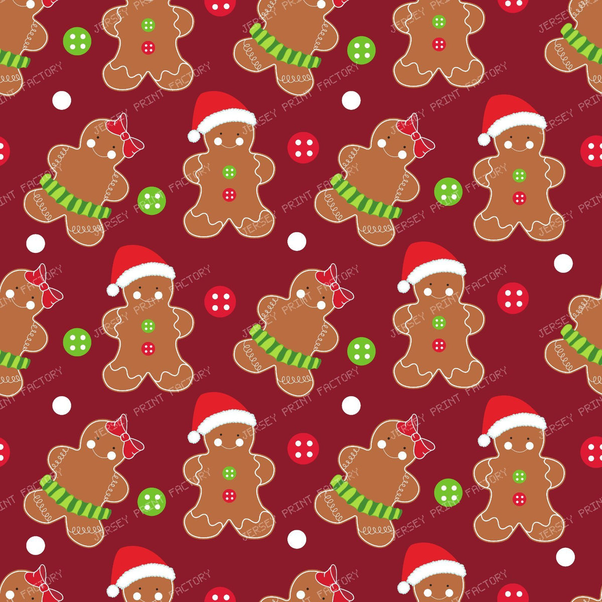Gingerbread Man, Gingerbread Girl, Santa Hat, Buttons — Red
