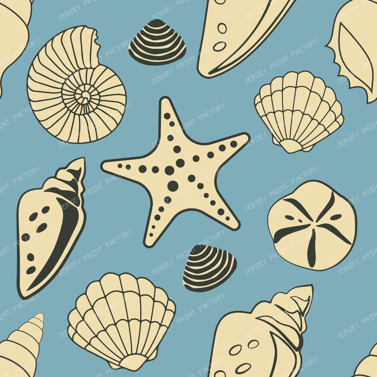 Seashells, Scallops, Conch Shells, Clam Shells, Starfish, Blue — Blue 4
