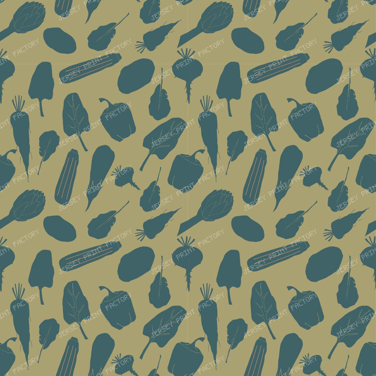 Farmer Market Veggies Multicolor — Blue on Beige