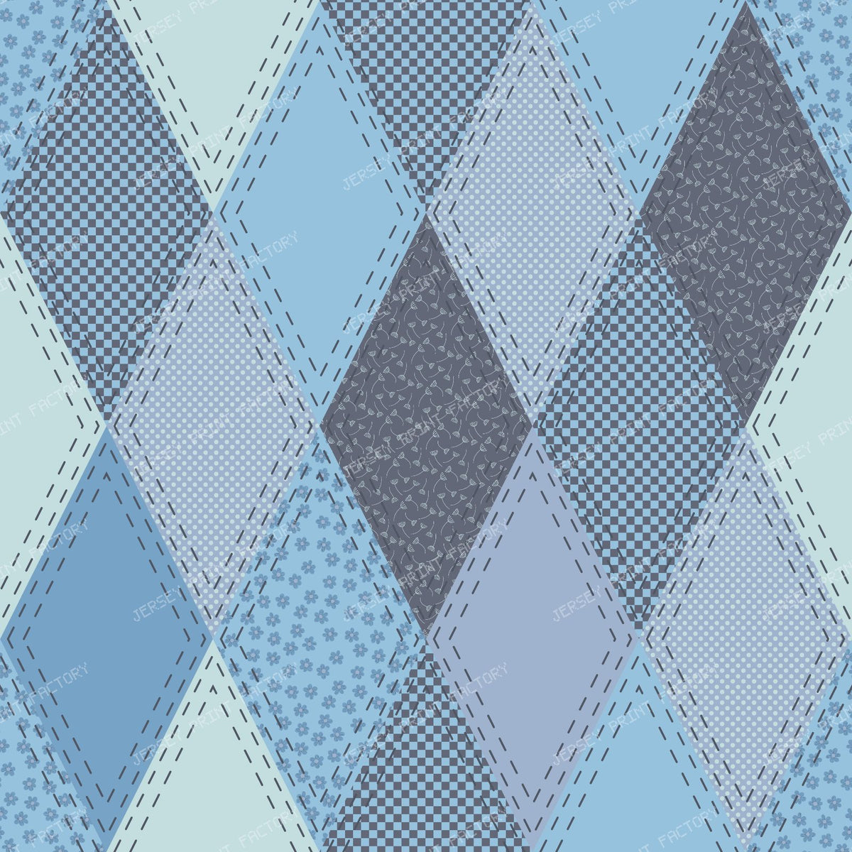 Folk Art Patchwork Argyle Pattern blue