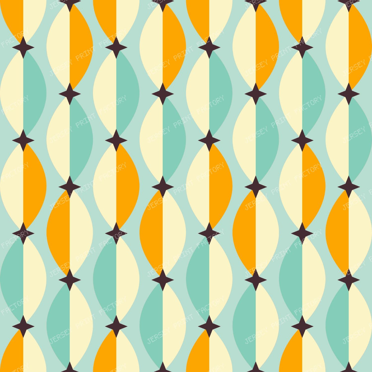 Retro Almonds and Stars Duotone Lattice Pale Teal