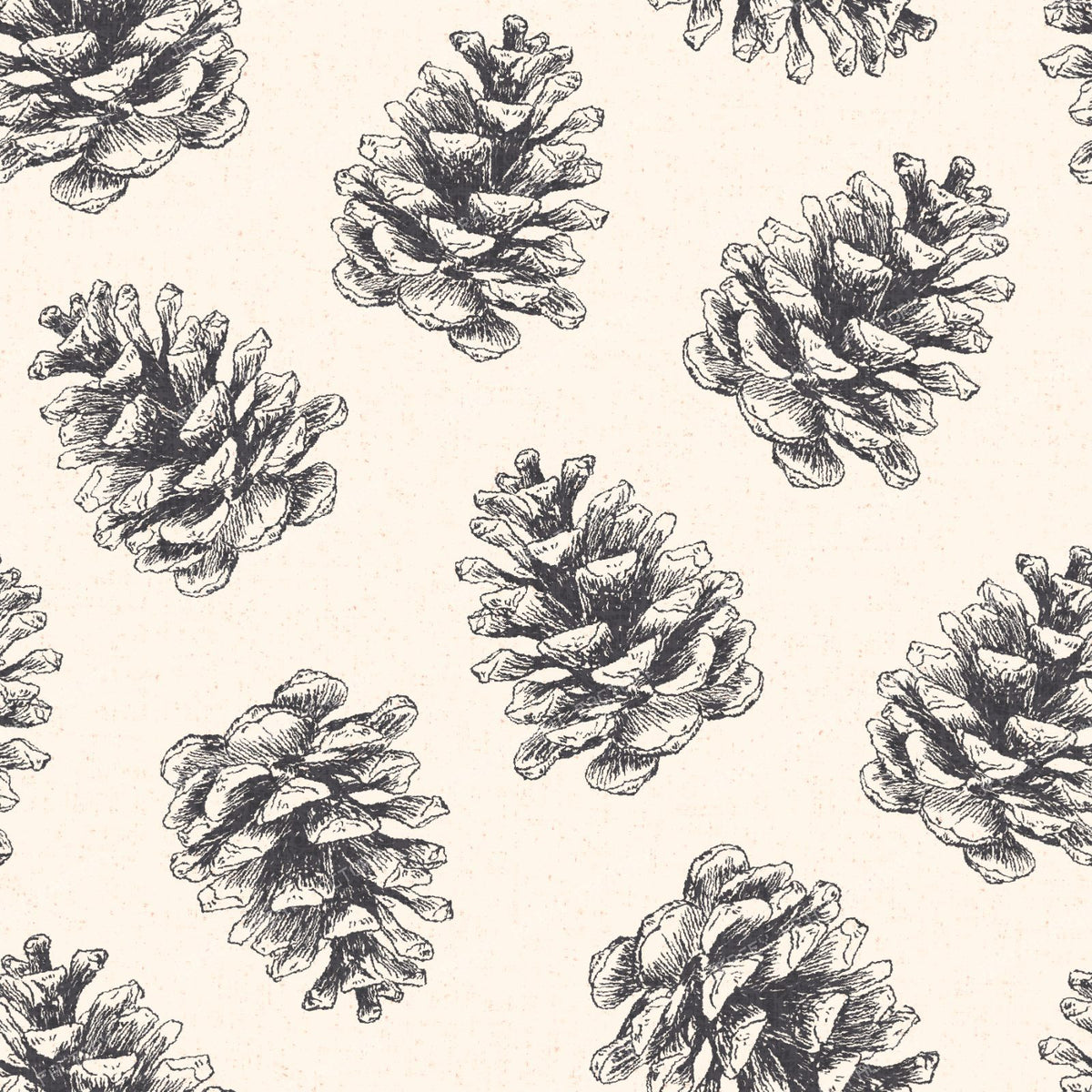Pine Cone Tossed - Christmas Organic Modern Botanical - Camel Tan — Soft Black and Cream