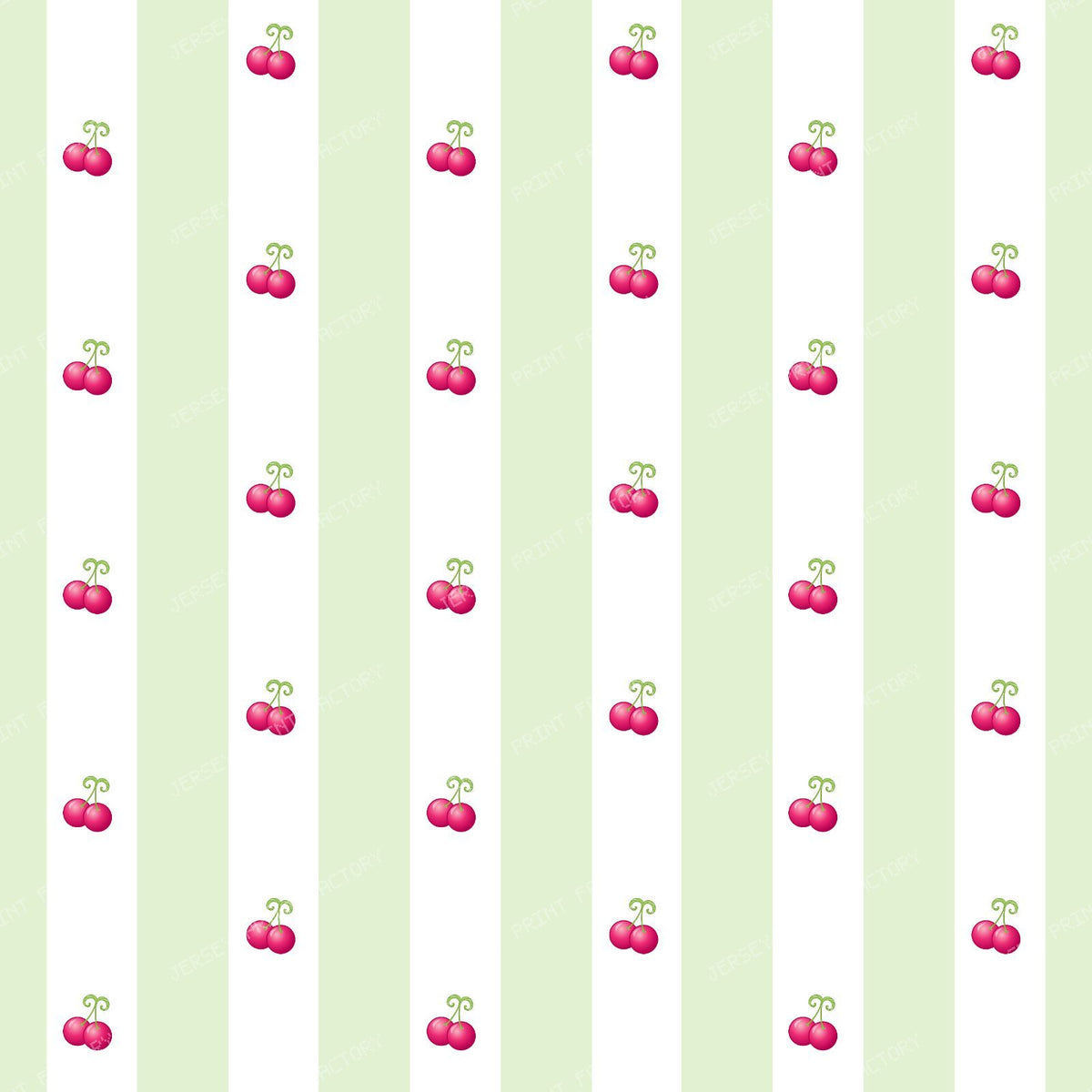 Pattern Of Cherries, Pink Cherries, Mint Green Stripes