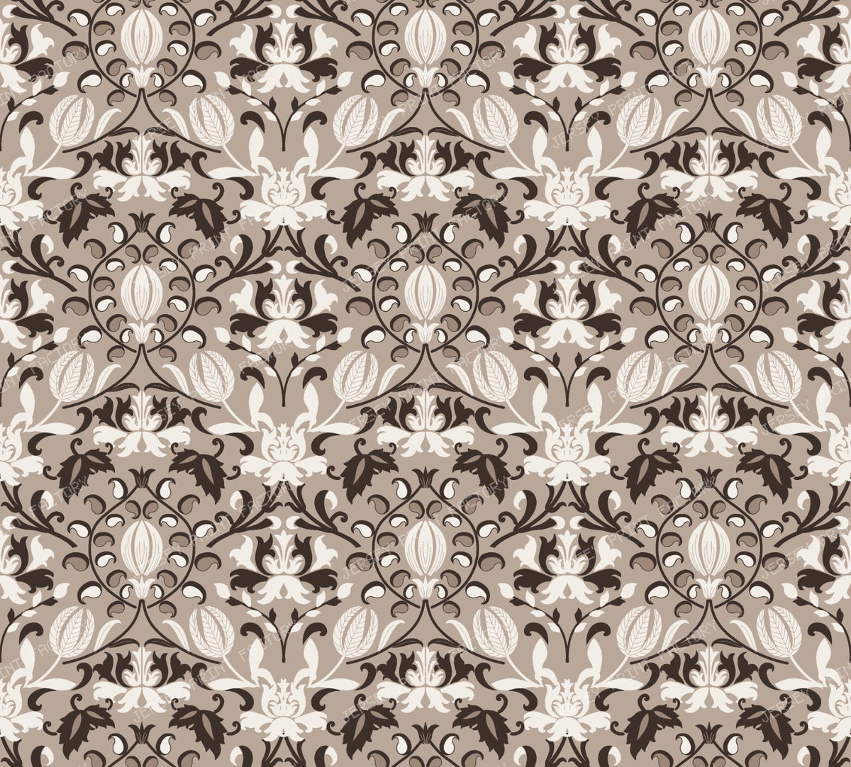 Classic Charcoal Black and Cream Ornamental Damask Pattern