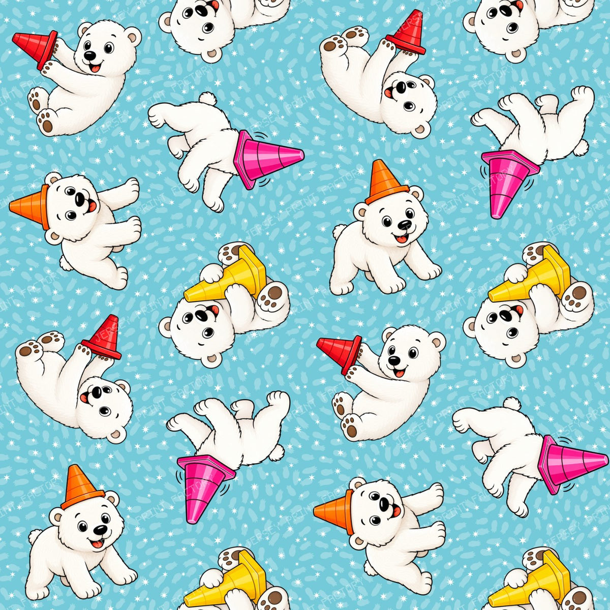 Playful Momota Polar Bear and Cones on Ice Blue