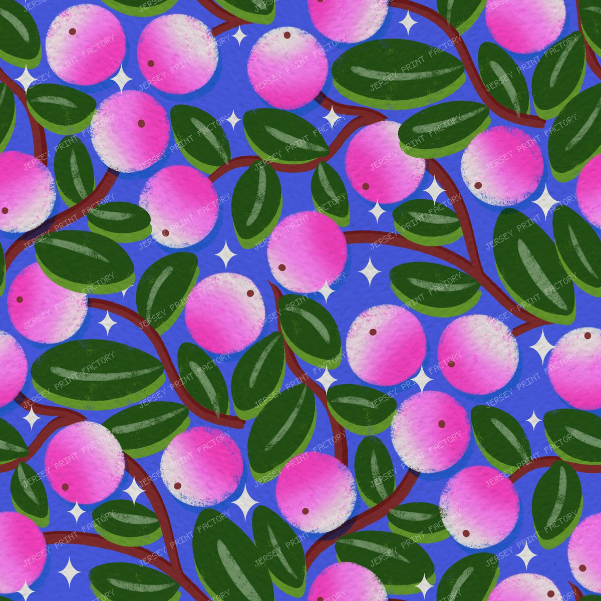 Winter Snowberries and Sparkle on Purple — Bright blue