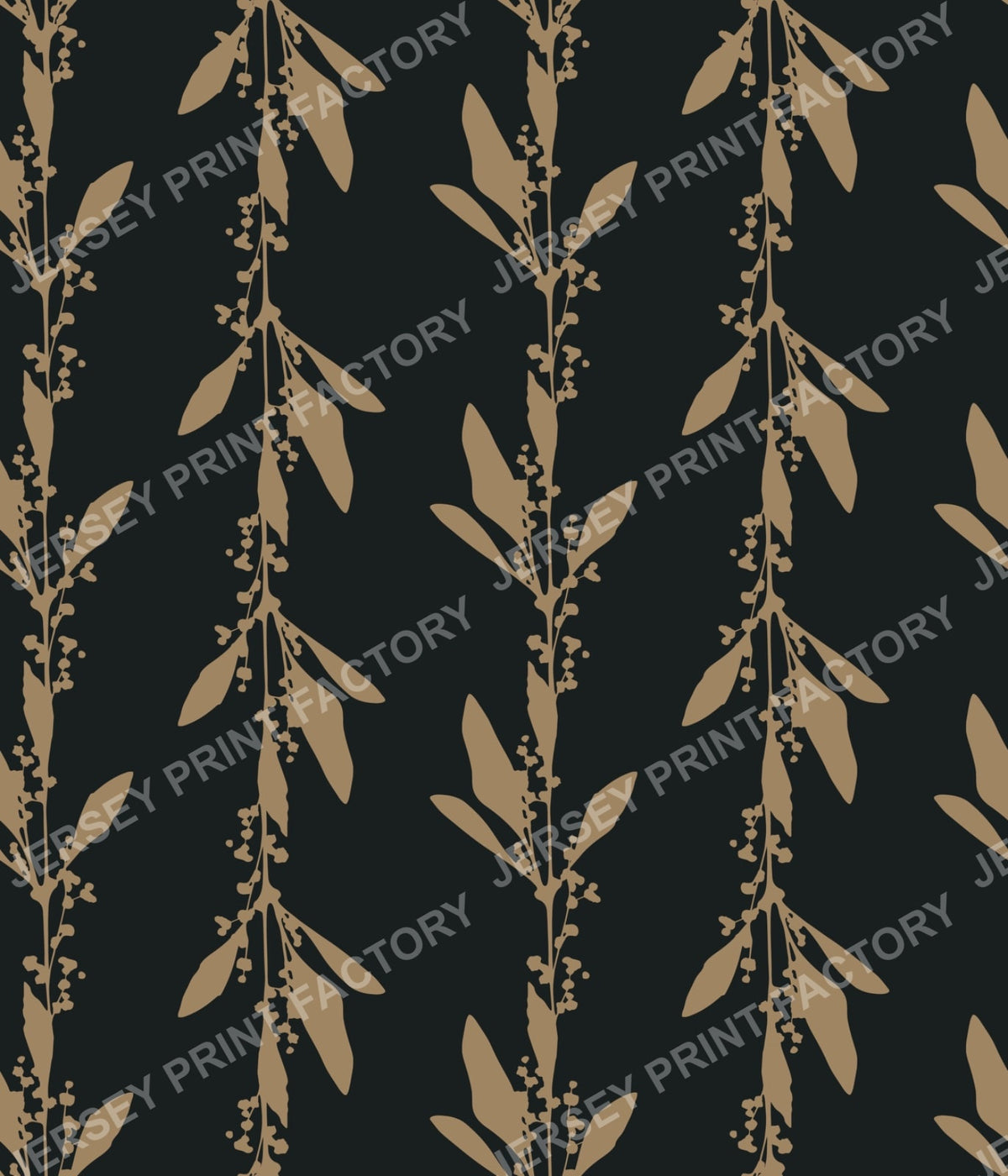 Minimalist Botanical Stripes with Leaves - Brown on Black