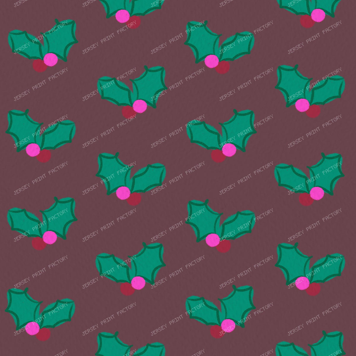 Christmas Holly on Purple — Muted red