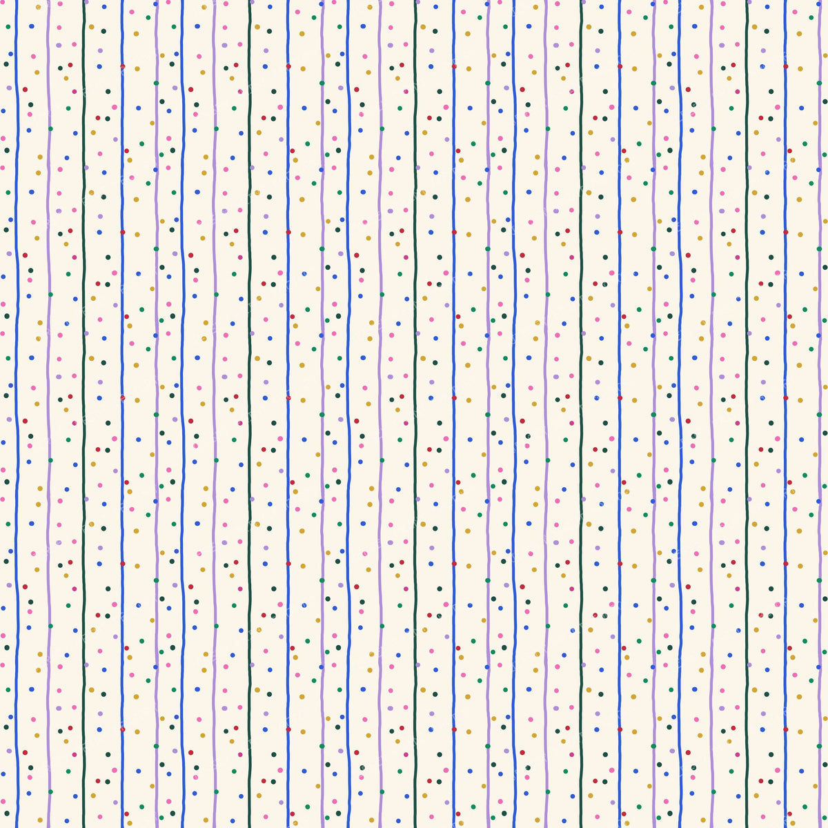 Colorful Hand Drawn Stripes and Dots on Cream