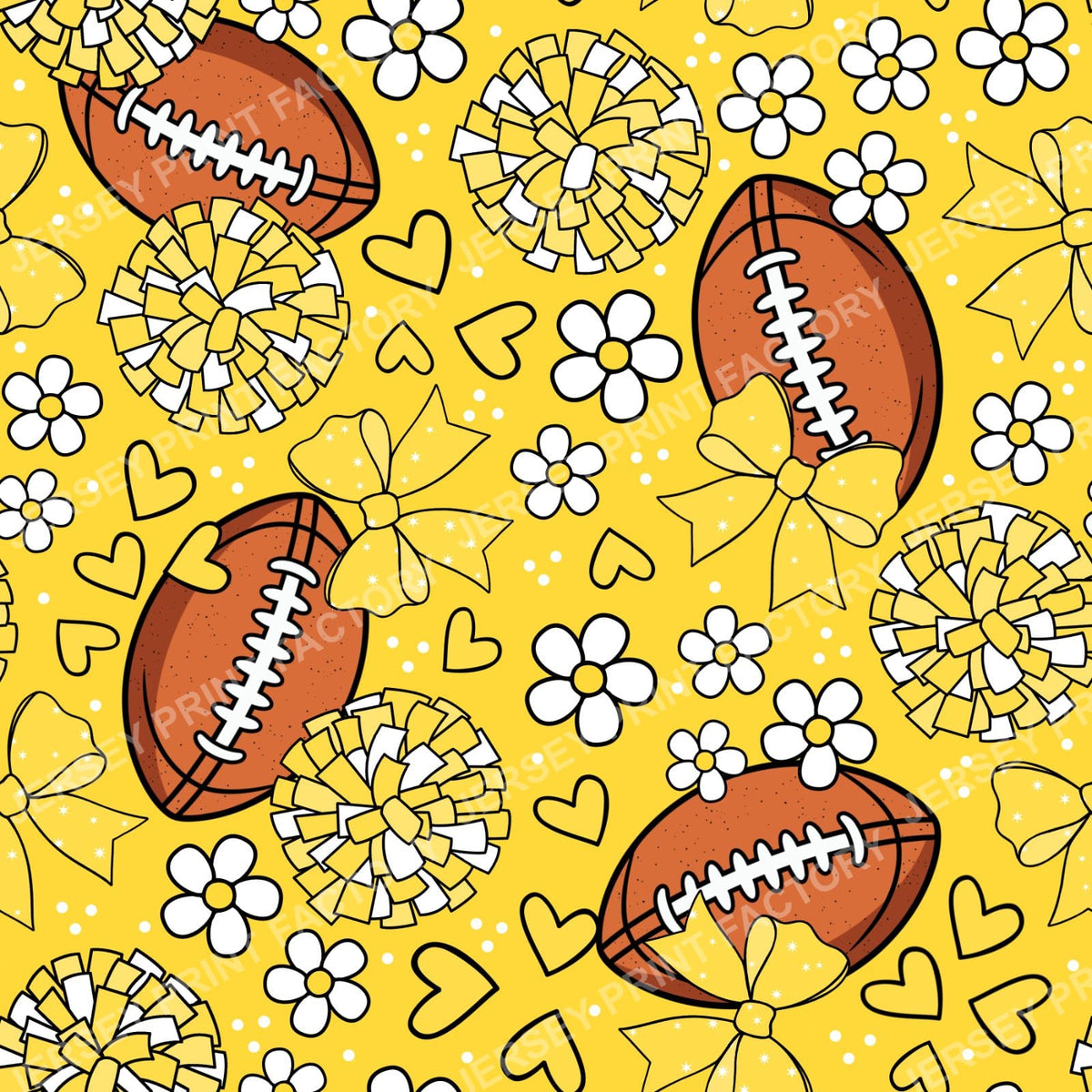 Football Cheerleader Cheer Bows Pom Poms In Yellow