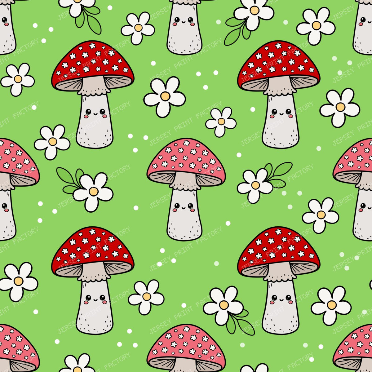 Cute Kawaii Mushrooms in Green