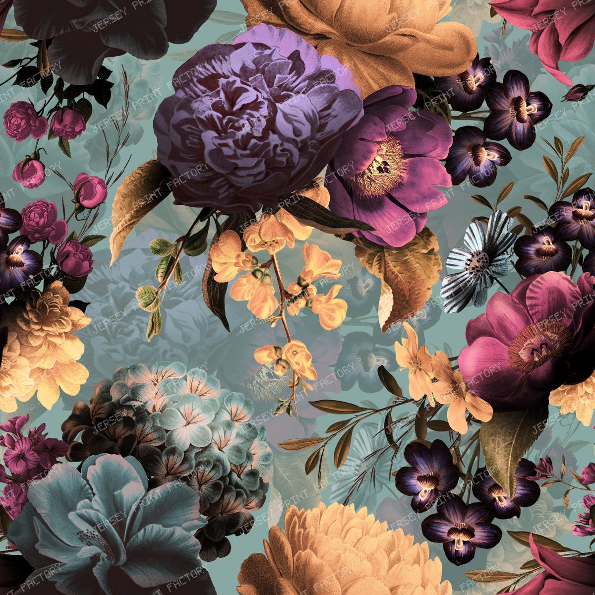 A Grandmillennial Midnight Garden with Vintage Romance and Dramatic Beauty - Light Teal