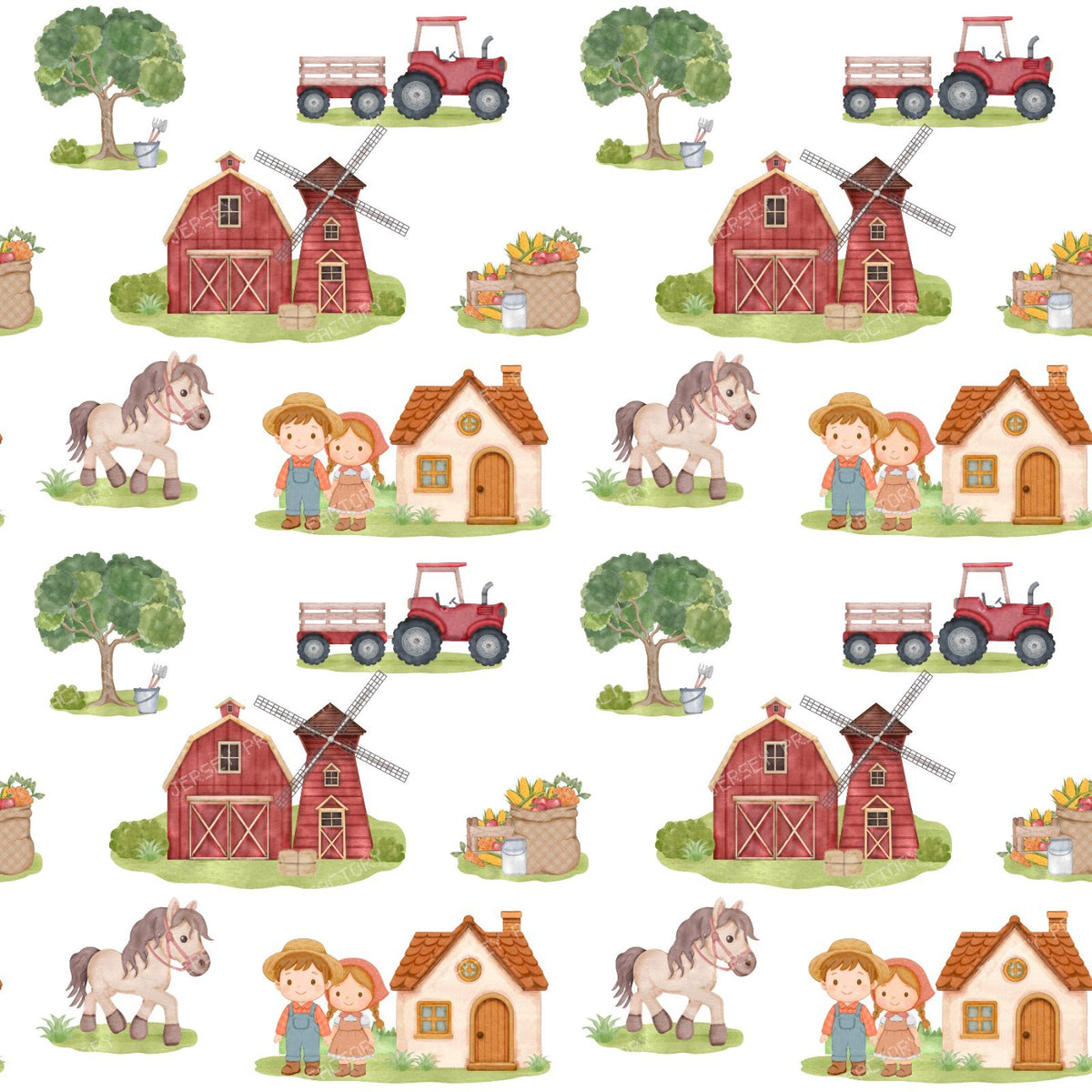Barn, Windmill, Tractor, Horse, Crops, Tree, Farm, Ranch