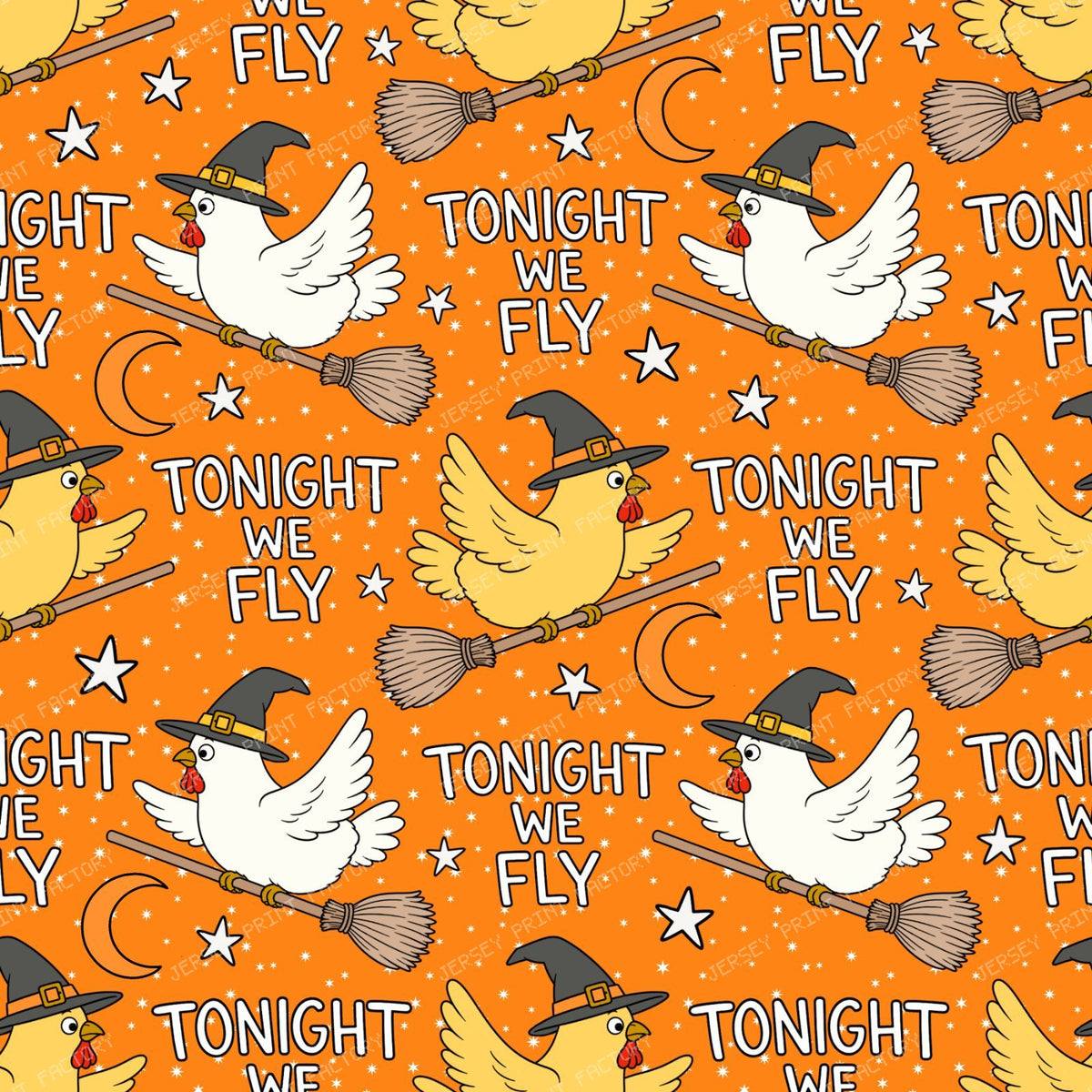 Tonight We Fly Funny Halloween Witch Chicken on Orange