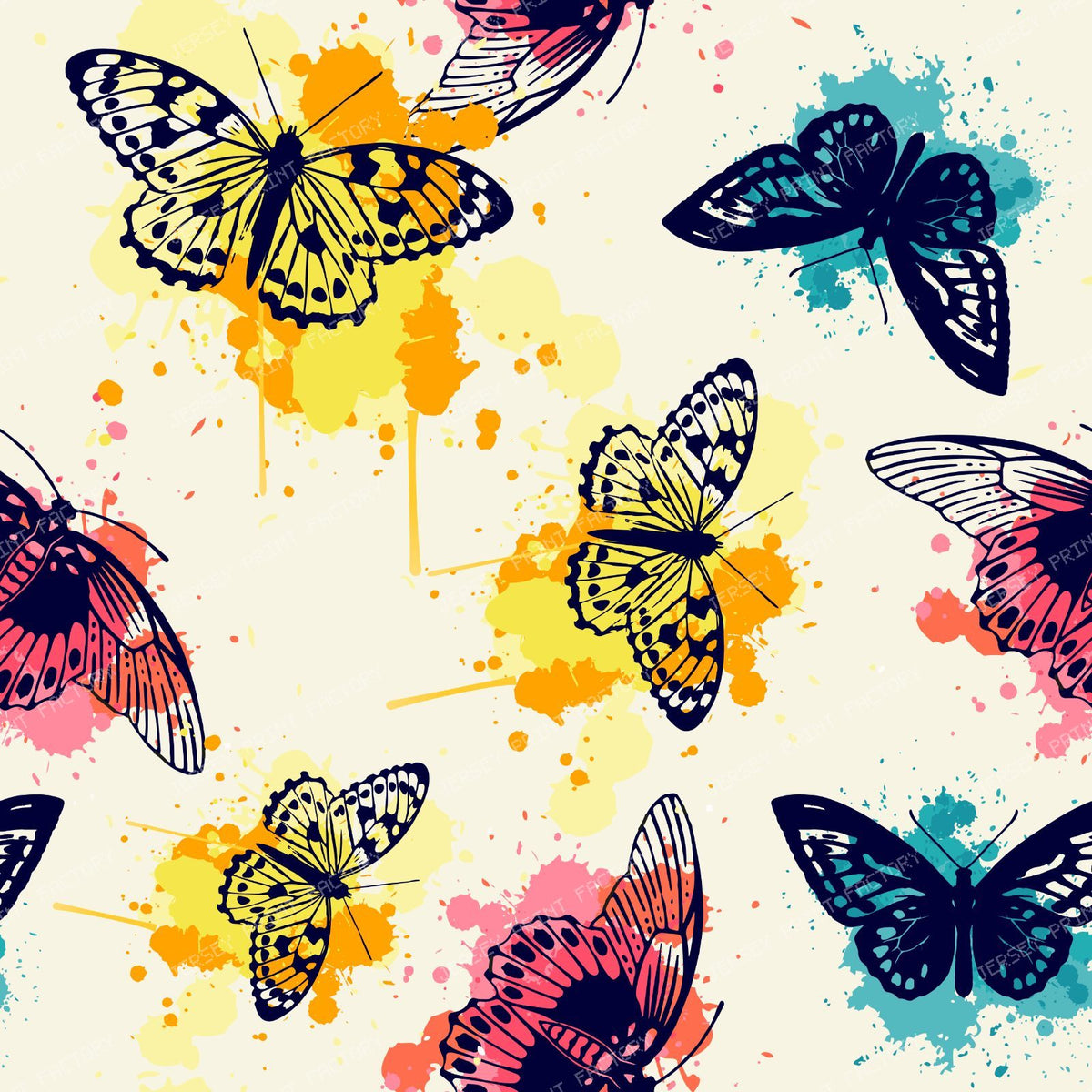 Pattern Of Butterflies, Butterfly Silhouettes, Watercolor Splatters — Colorful 3