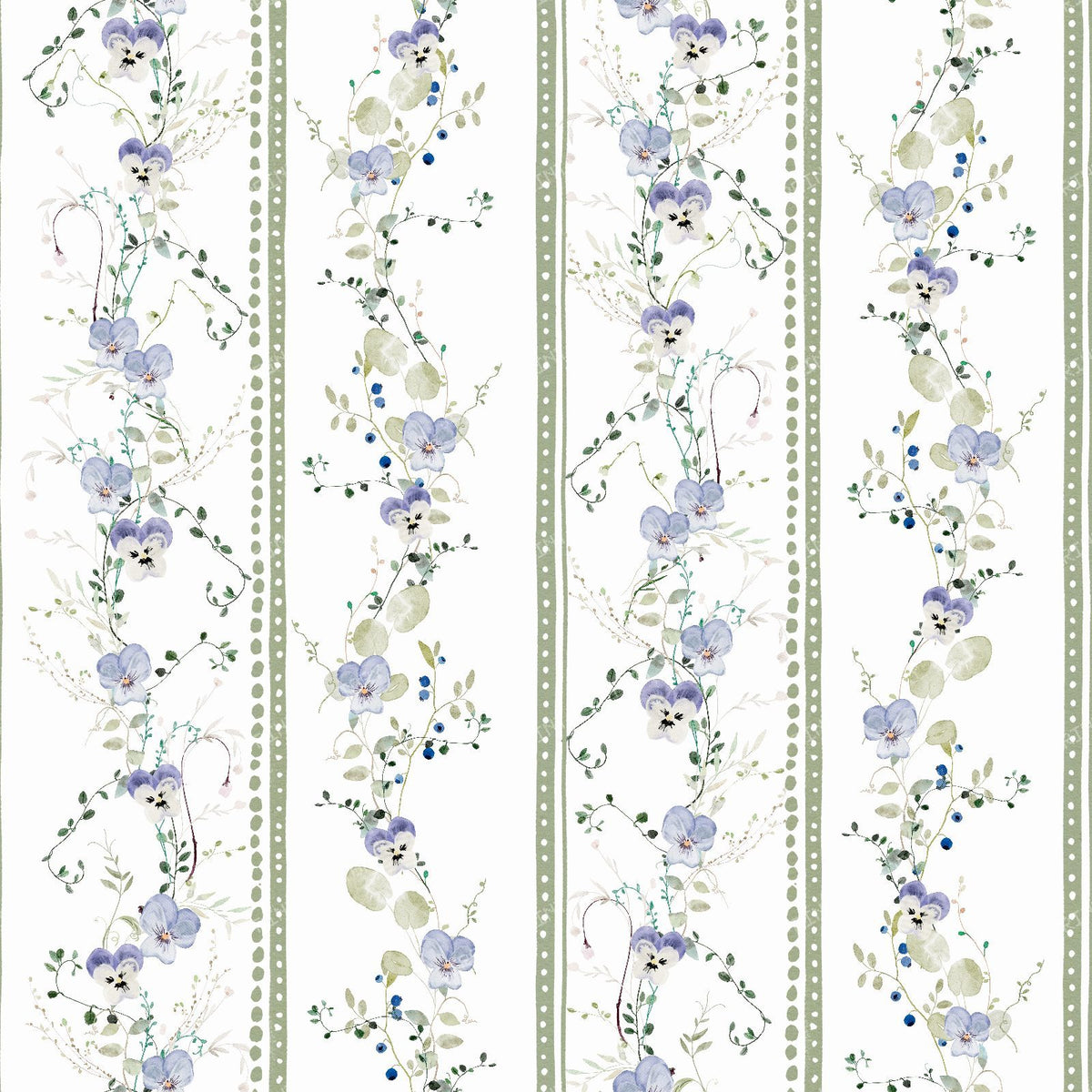 Vintage Cottage Garden Stripes with Delicate Vines and French Country Charm - Purple — Green