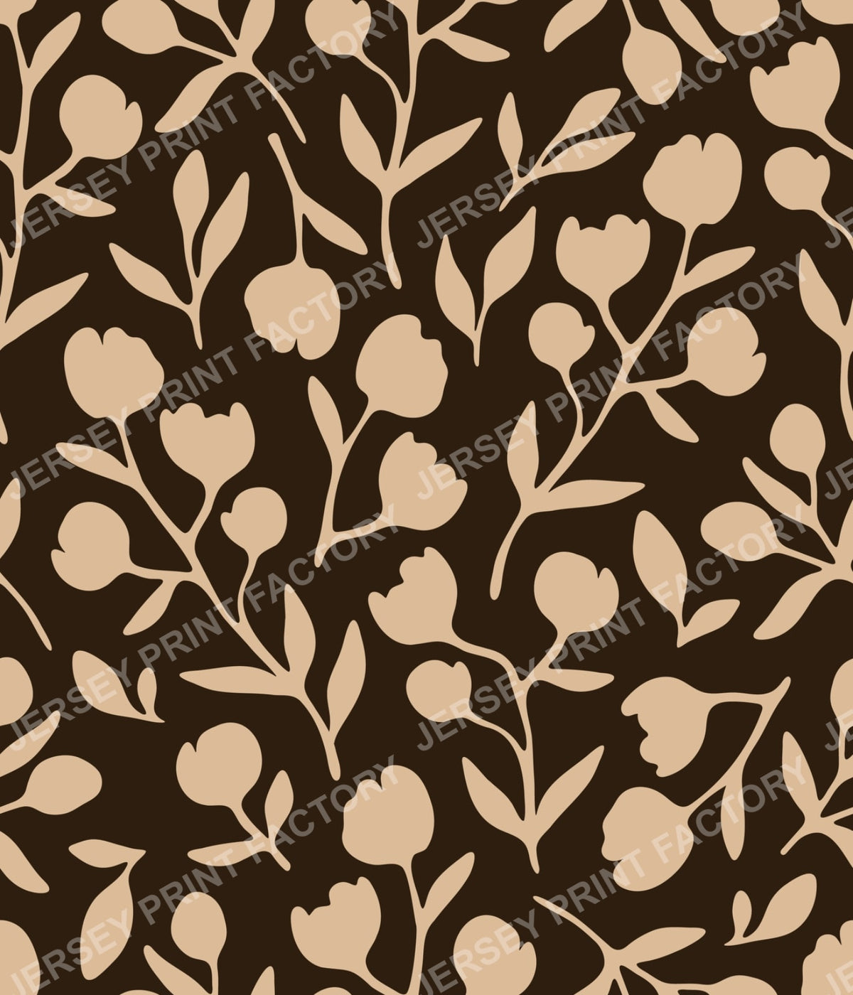 Fleurline - Modern Vintage Floral Silhouette - Beige on Brown