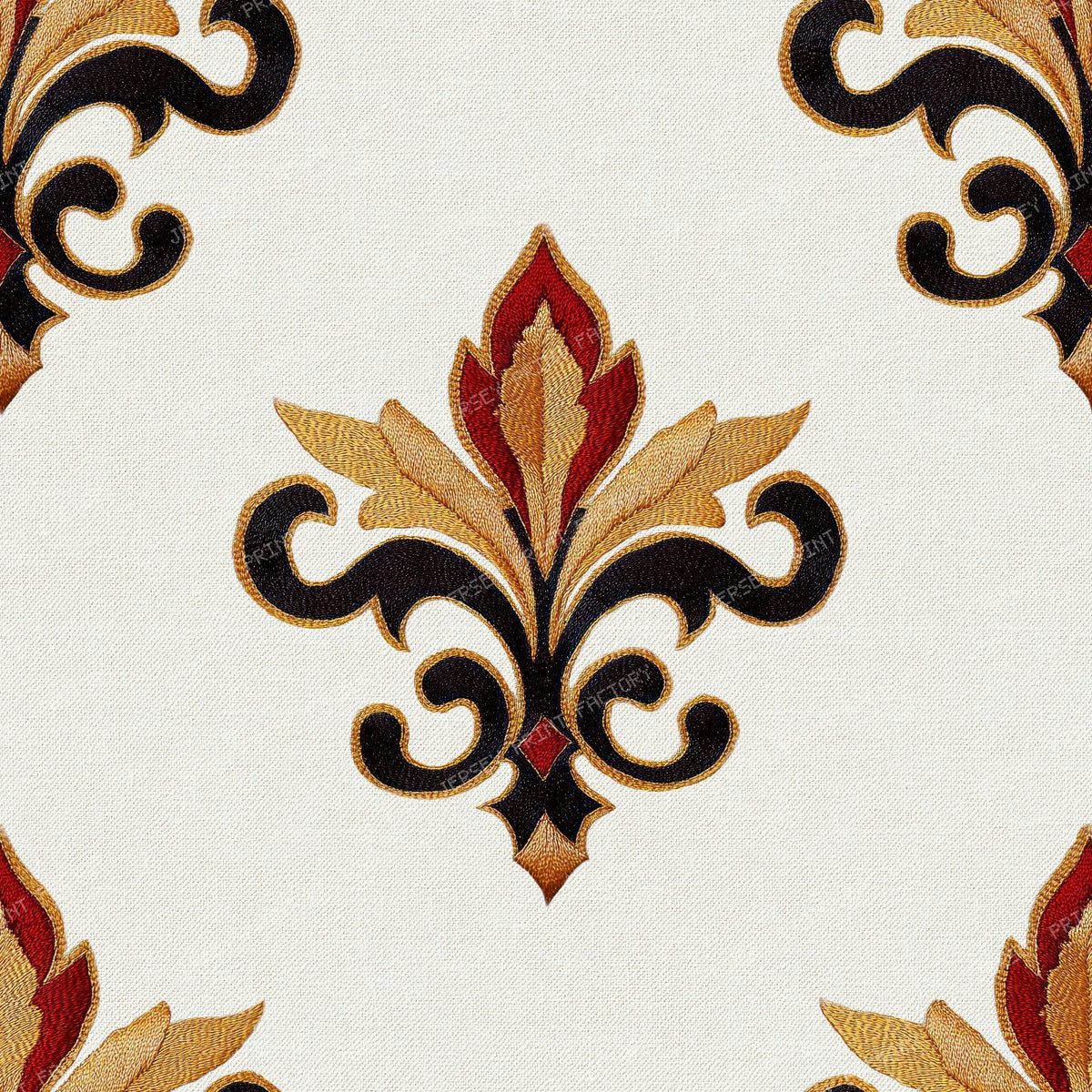 Vintage Fleur de Lis with French Heraldic Scrollwork and Medieval Elegance - Sand — Off White