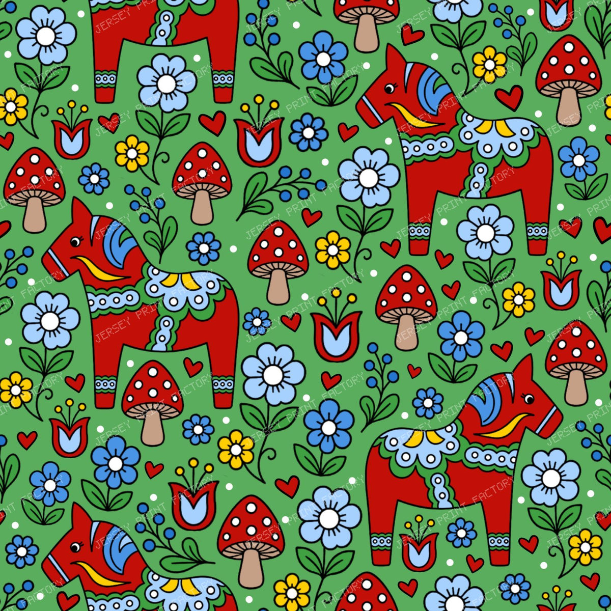 Red Dala Horse Swedish Scandinavian Floral Green