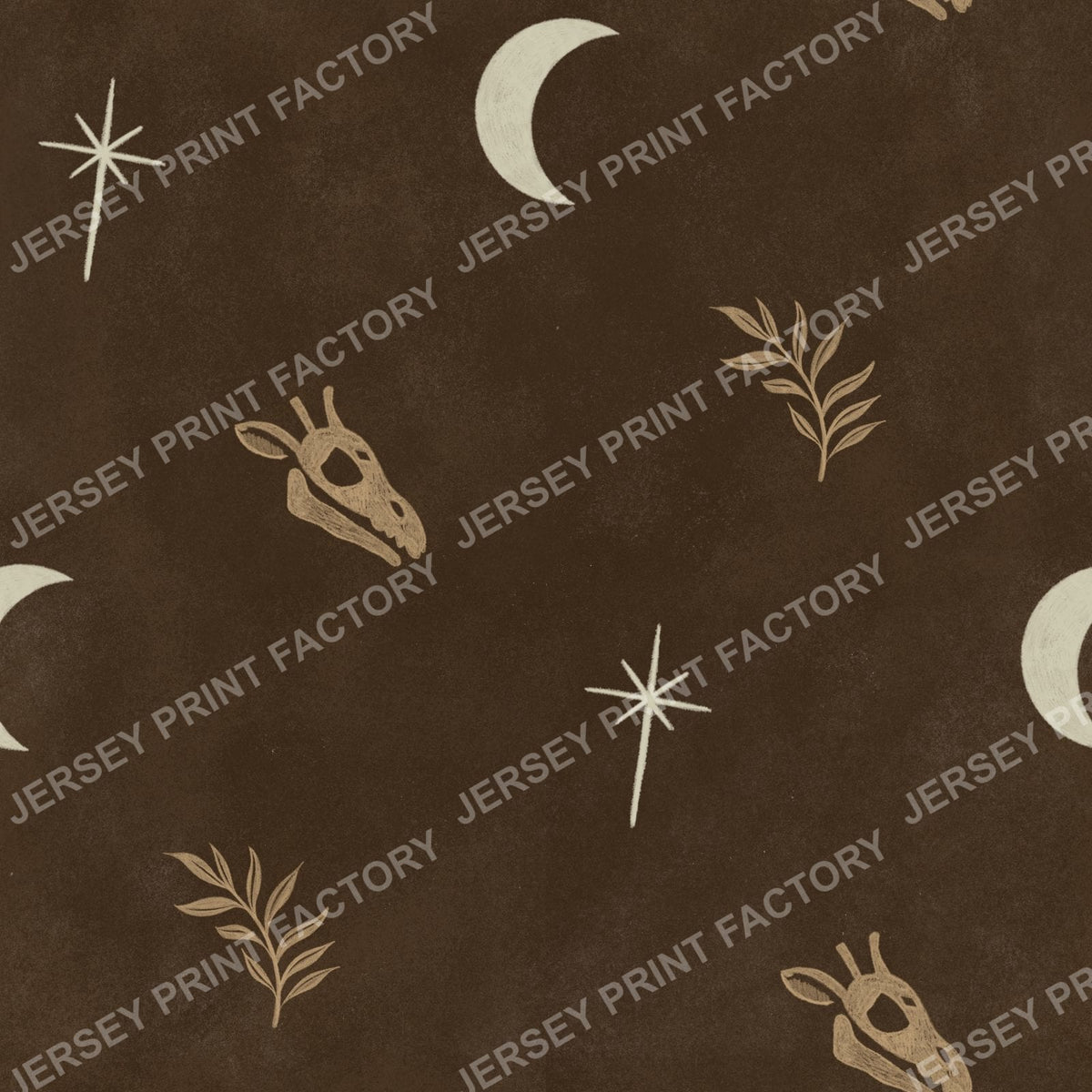 Halloween Animal Print, Brown Fossil Giraffe Skull - with Moon and Stars