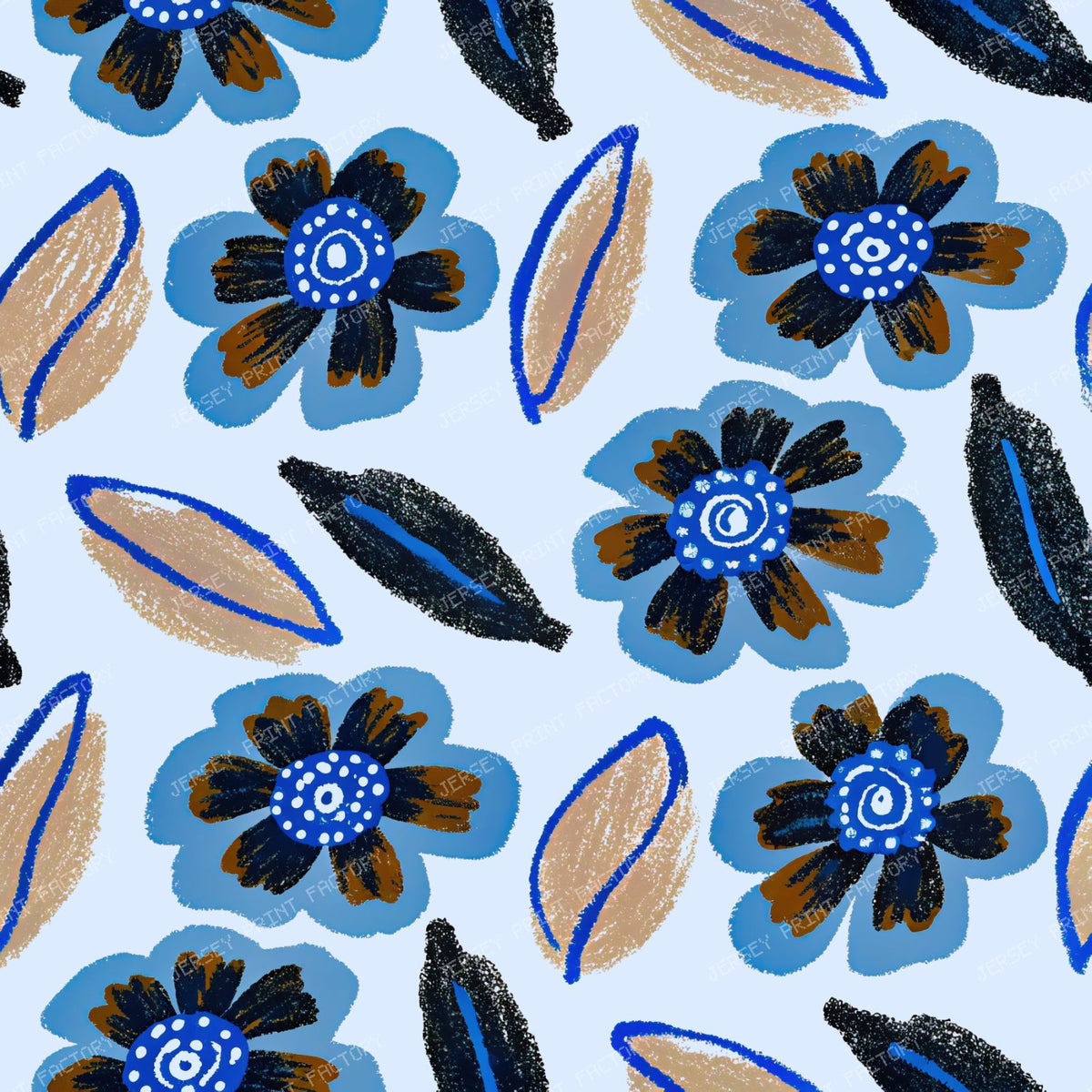 Pop Art Blue And Black Flowers — 1a