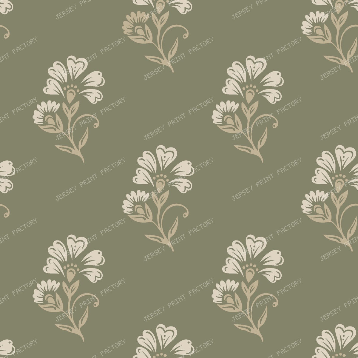 Beatrice 3 Colour Block Print Floral Olive Green