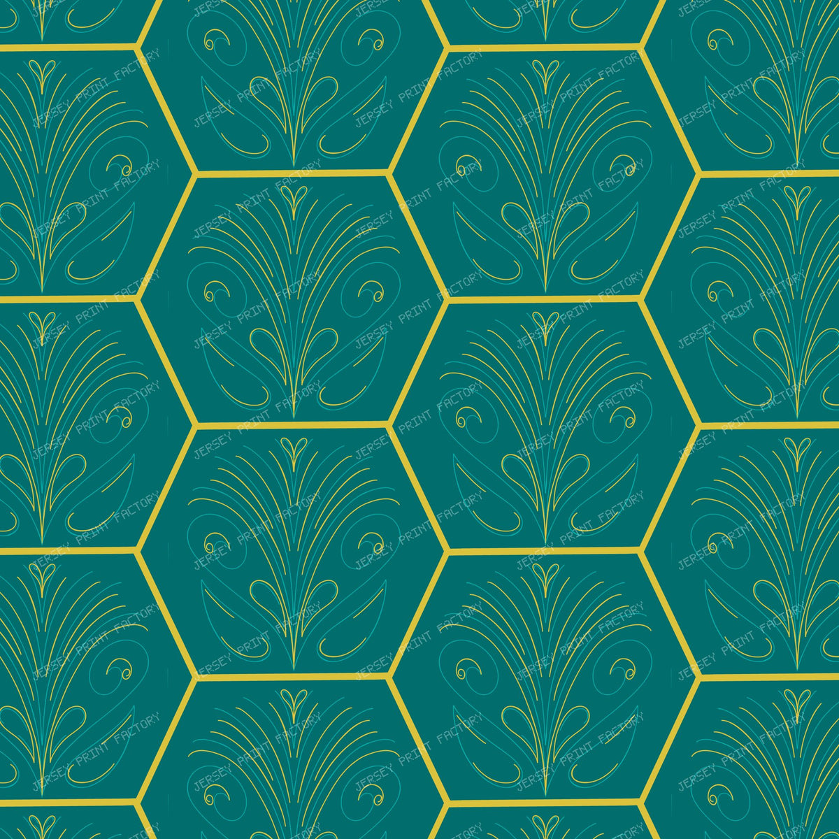 Art Deco Hexagon Motif/Teal and Gold Geometric Pattern