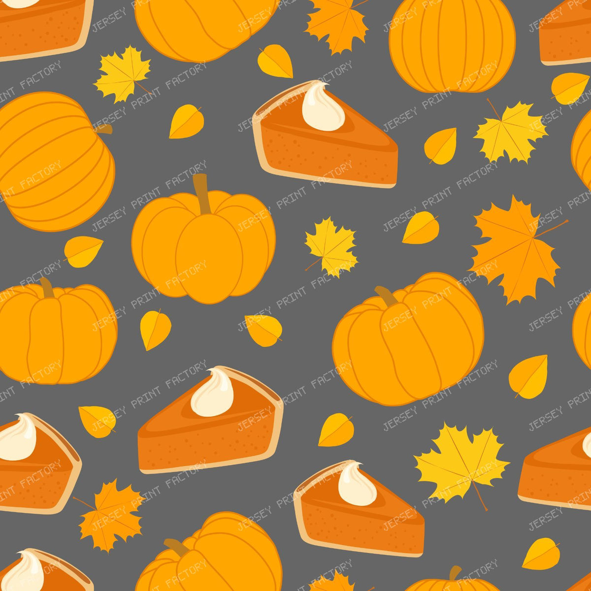 Pumpkin Pattern, Orange Pumpkins, Pumpkin Pie, Autumn Leaves — Gray