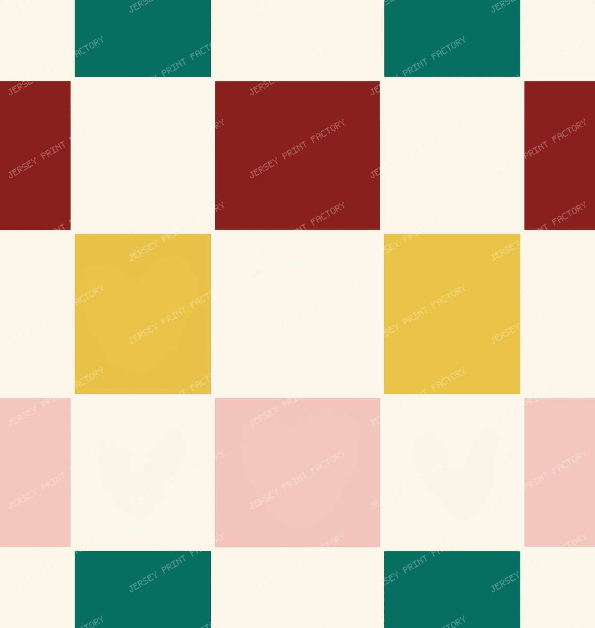 Irregular Checkerboard -Cream Pine Green Burgundy Mustard Pink