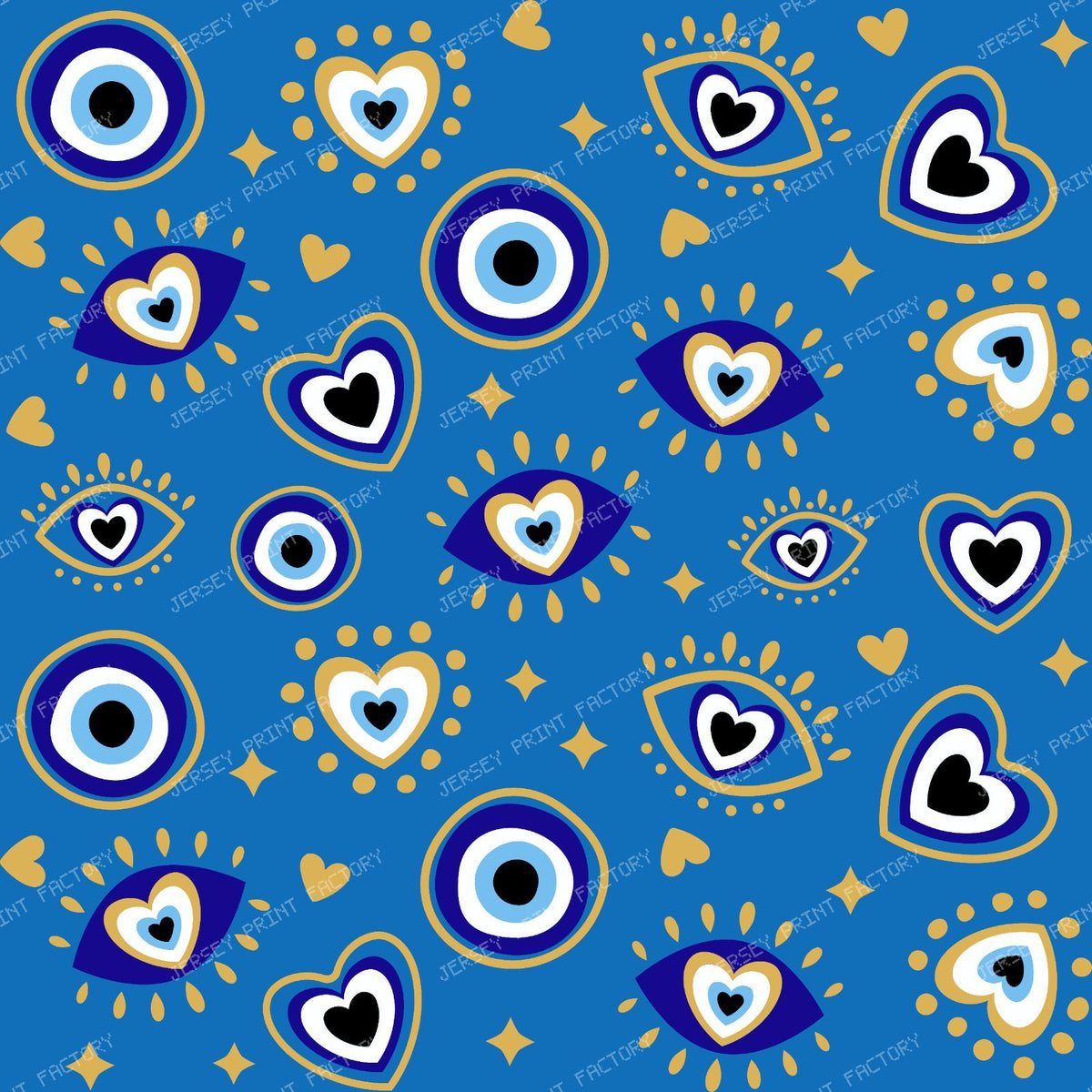 Evil Eye Pattern, Turkish Eye, Mati, Nazar, Hearts, Blue, Gold — Blue 1