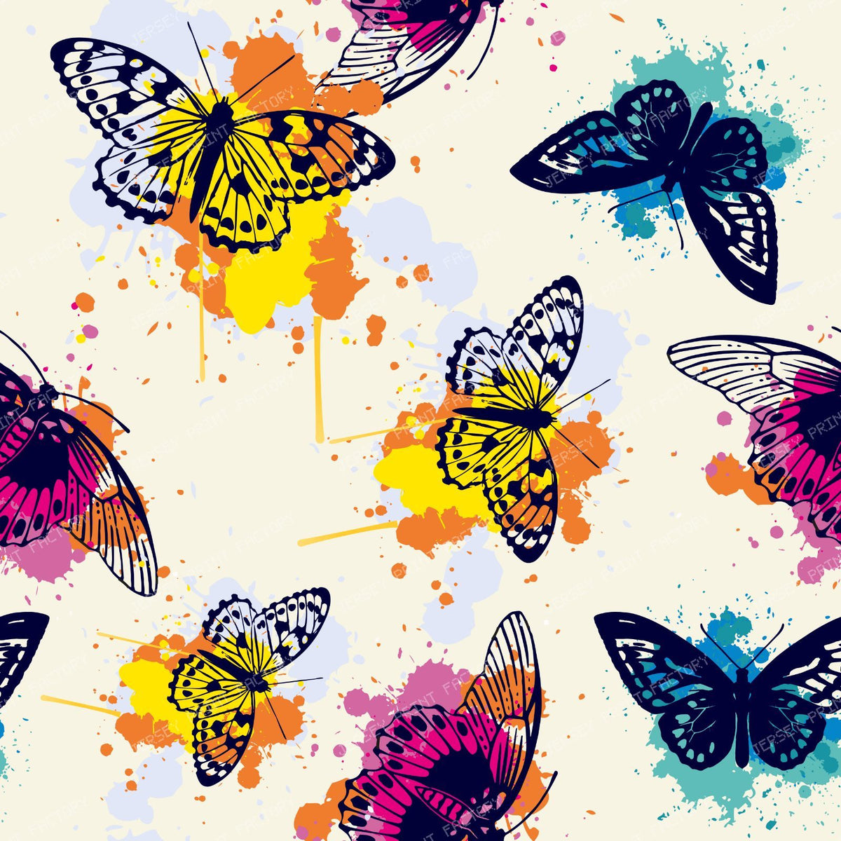 Pattern Of Butterflies, Butterfly Silhouettes, Watercolor Splatters — Colorful 2