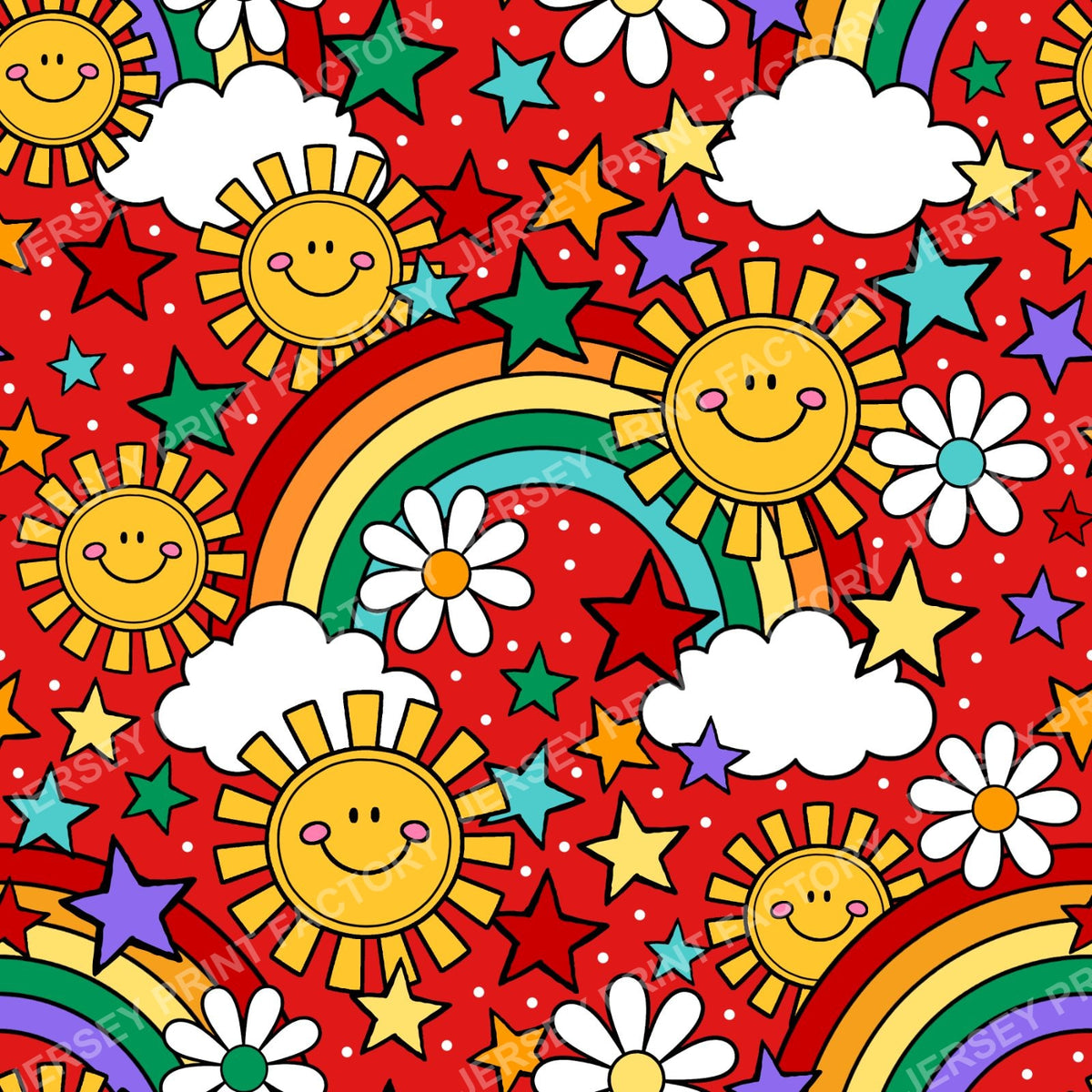 Sunshine And Rainbows Happy Sky Doodles Red