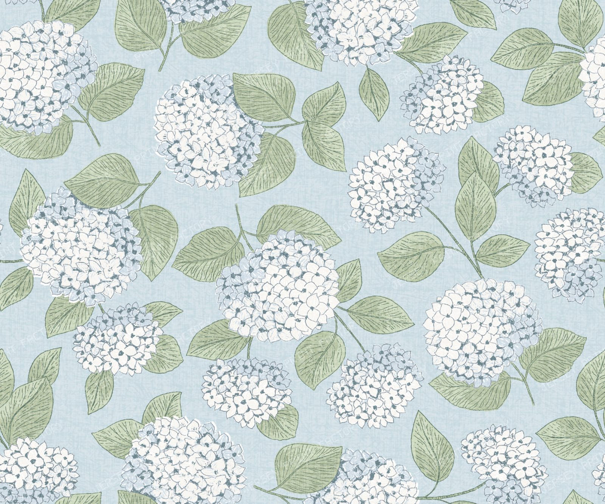 Blue Hydrangea Floral Coastal Grandma Cottage - Light Blue and Green