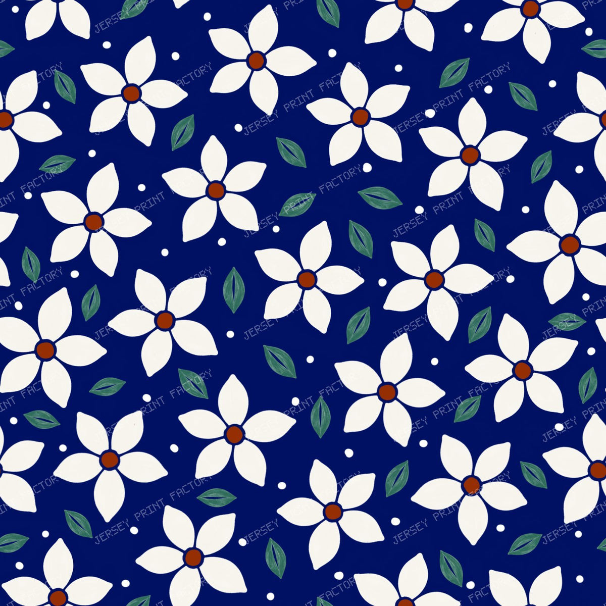 Polish Pottery Ivory Daisies On Dark Cobalt Blue