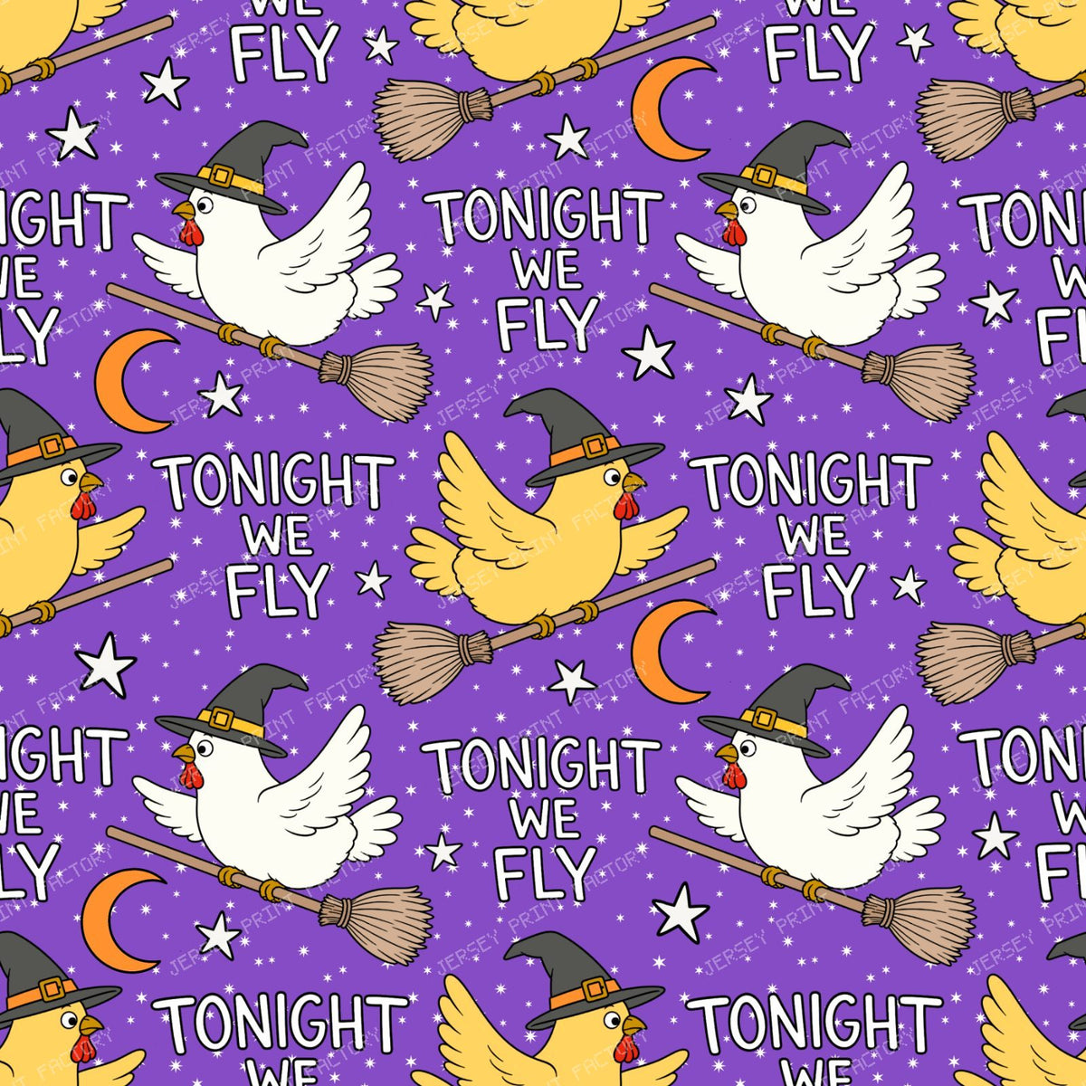 Tonight We Fly Funny Halloween Witch Chicken on Purple