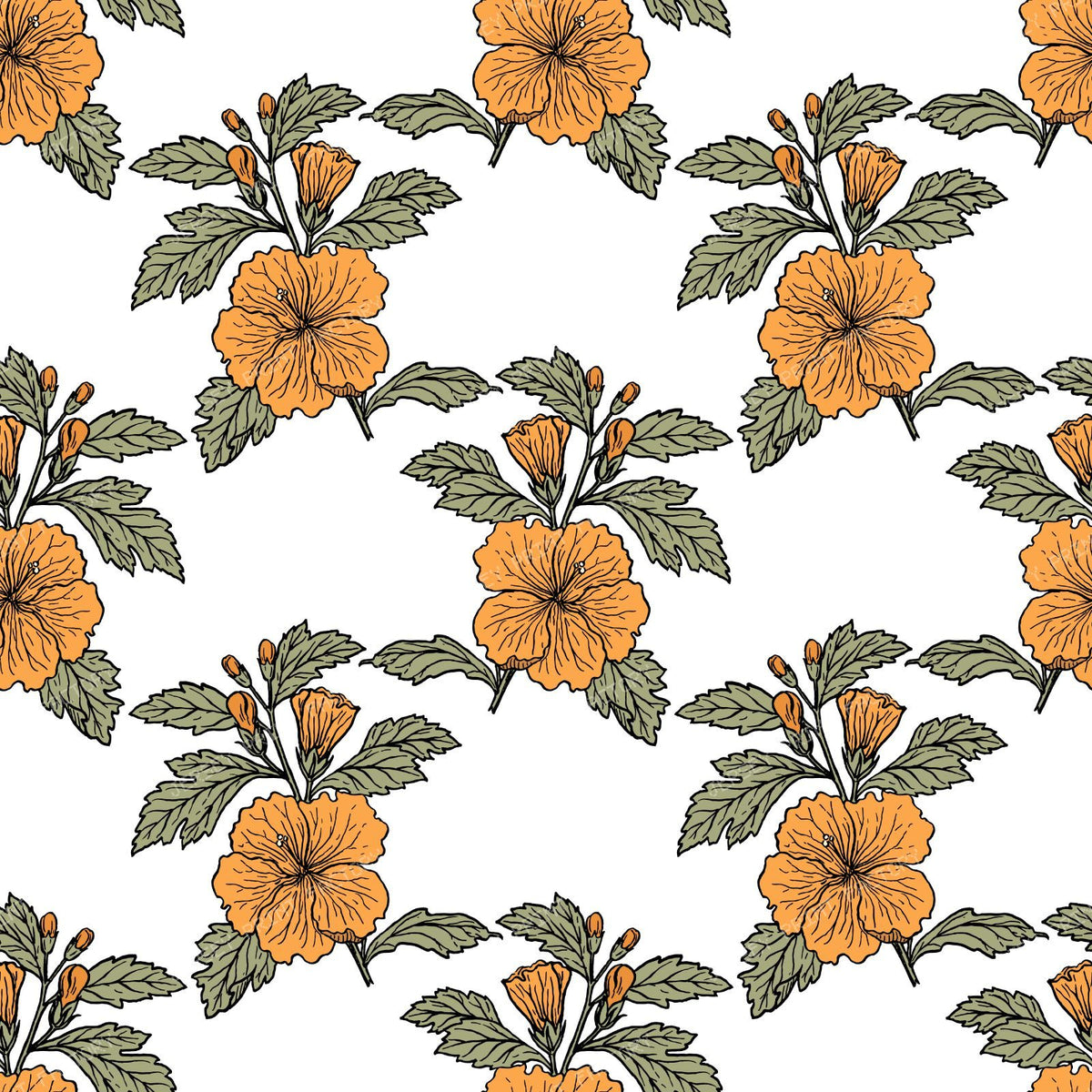 Orange Hibiscus, Orange Flowers, Floral Pattern, Greenery