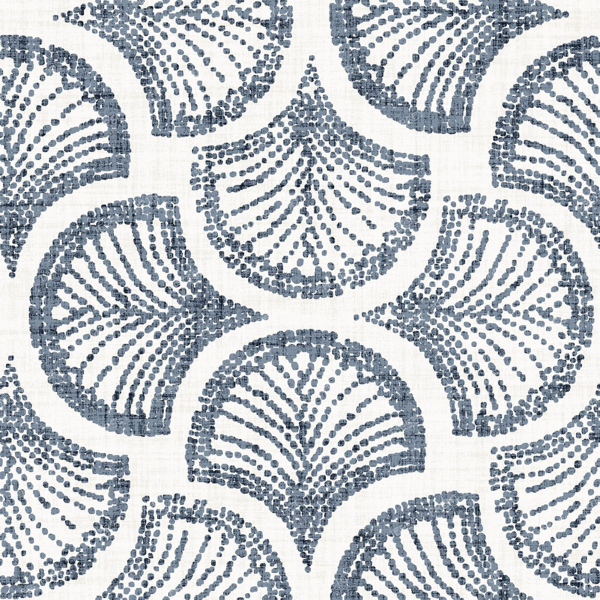 Indigo Denim Blue Scalloped Shell Fan Dotted Linen Texture