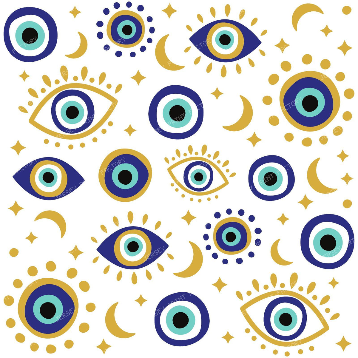 Evil Eye Pattern, Turkish Eye, Nazar, Mati, Mataki, Hamsa, Moon, Stars