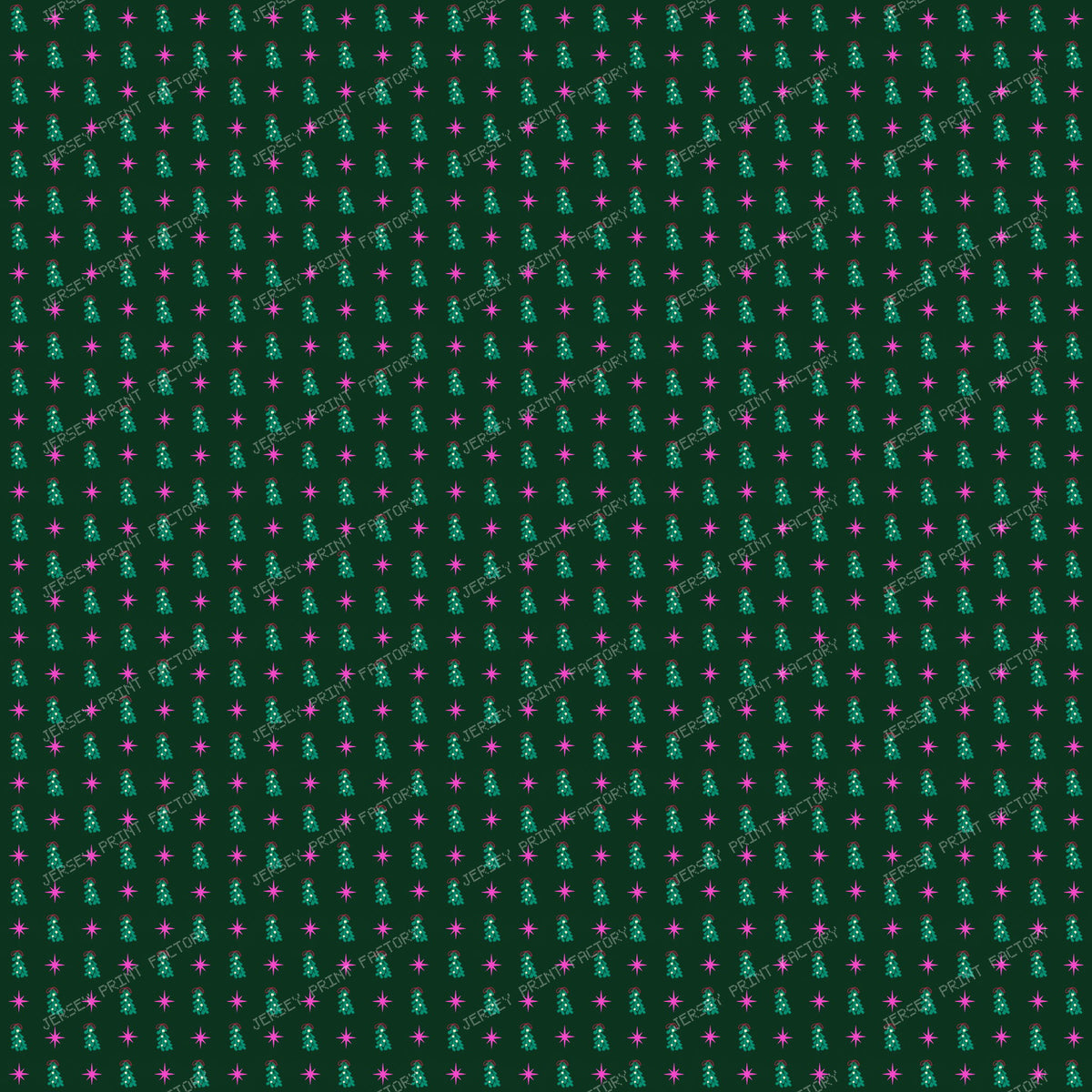 Whimsical Winter Mistletoe and Pink Stars on Dark Green