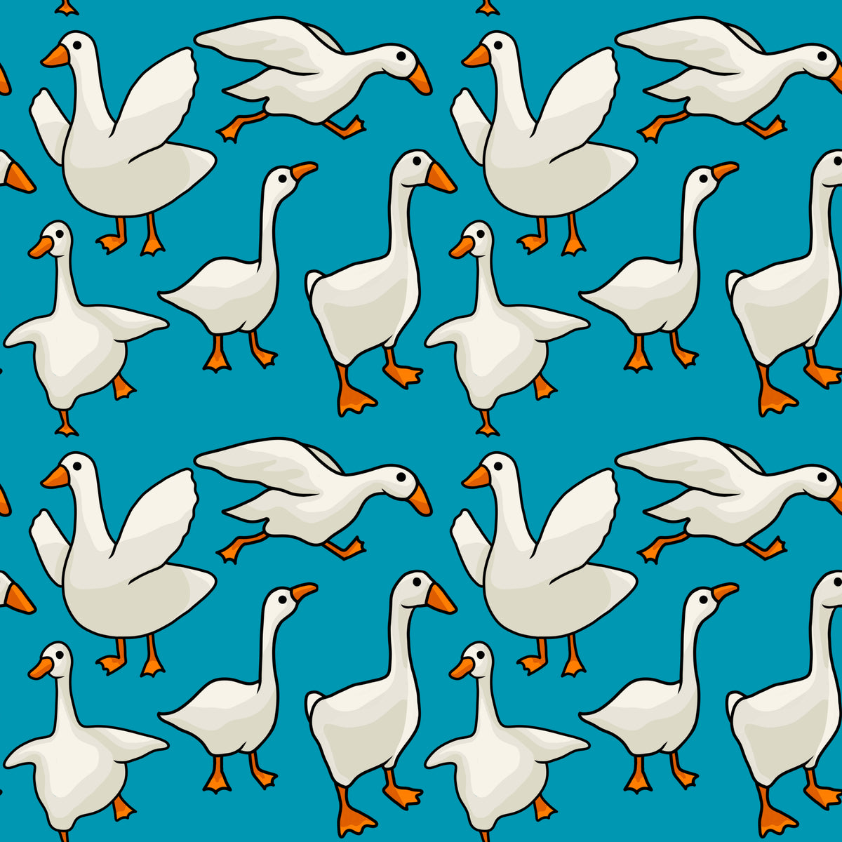 Silly Geese on Teal Background